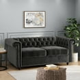 thumbnail image 1 of Black Velvet Loveseat with Channel Stitching and Nailhead Accents for Living Room, Bedroom - 61", 1 of 9
