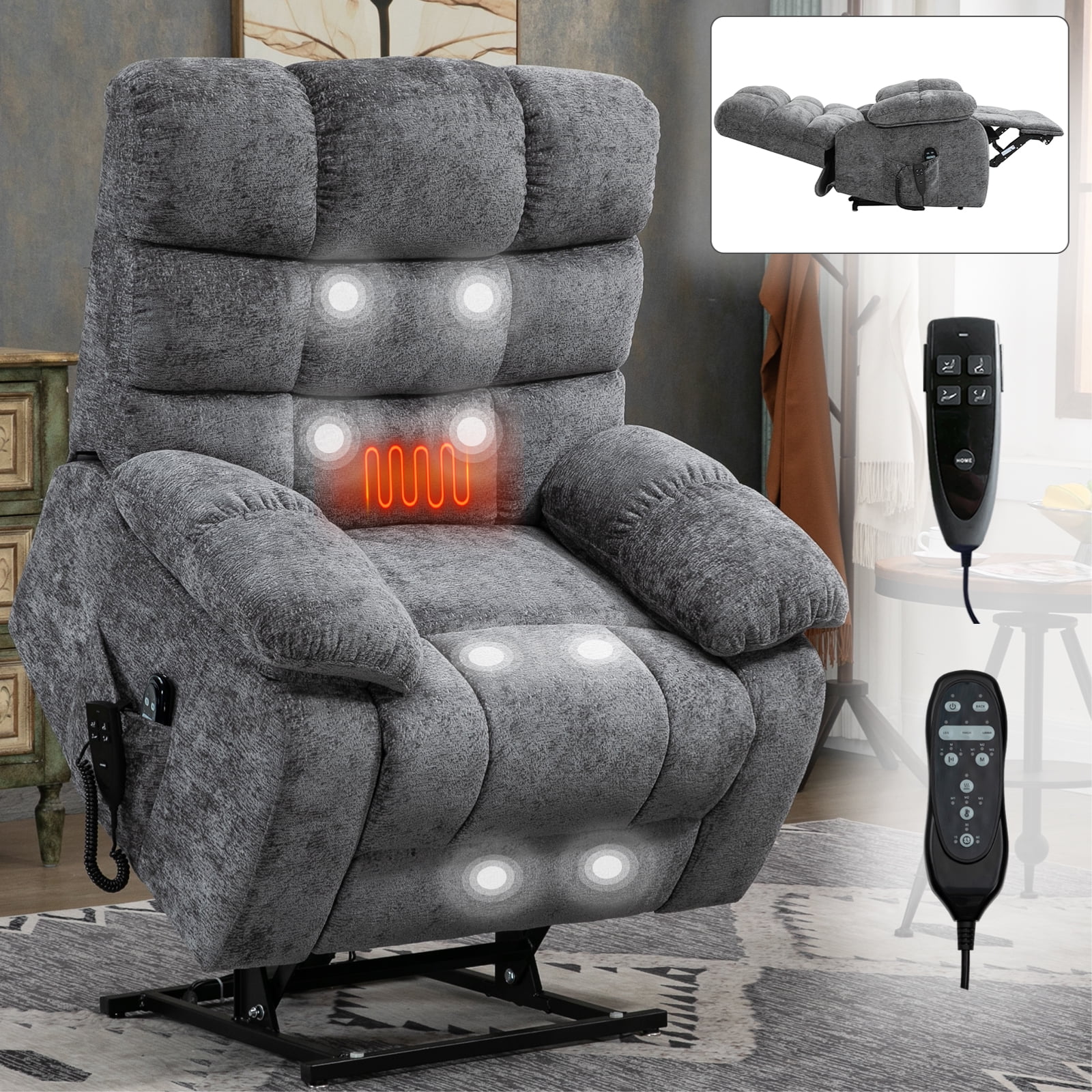 DeeHome Lift Recliner Chair Heat Massage Dual Motor Infinite Position Up to 350 LBS Large