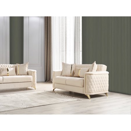 DeeHome Luna Modern Style Loveseat in Ivory