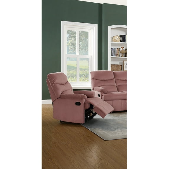 DeeHome Luxurious Velvet Blush Pink Color 1pc Motion Recliner Chair Couch Manual Motion Plush Armrest Living Room Furniture Chair