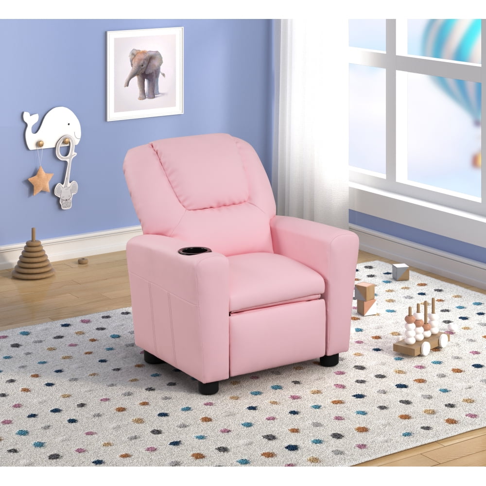 DeeHome Marisa 22" Pink PU Leather Kids Recliner Chair with Cupholder