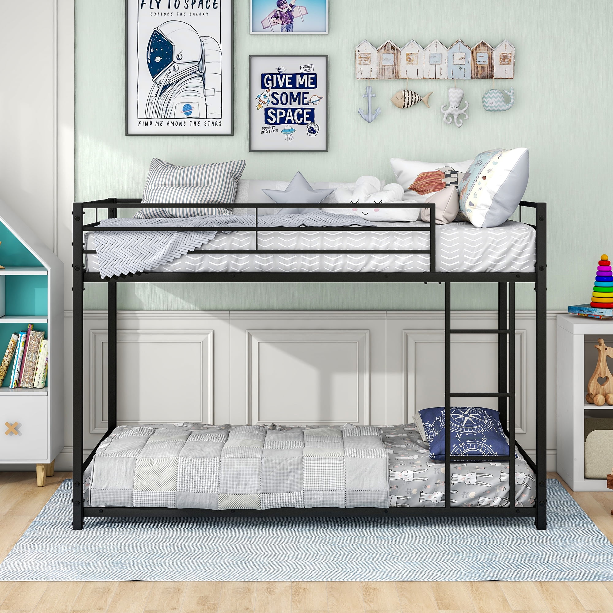 DeeHome Metal Bunk Bed Twin Over Twin, Bunk Bed Frame with Safety Guard