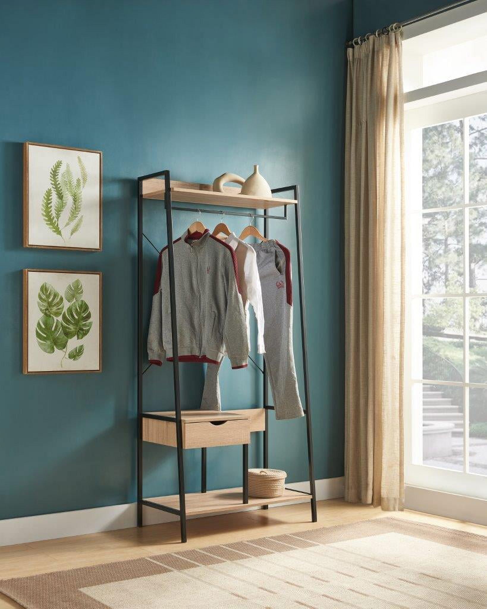 DeeHome Metal Clothes Rack Open Wardrobe Free Standing with One Drawer ...