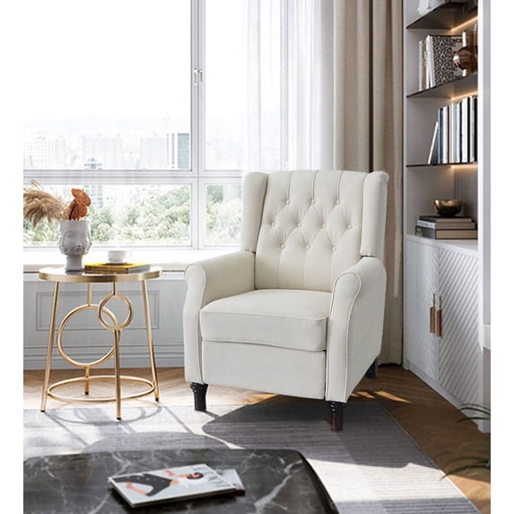 DeeHome Modern Beige Fabric Recliner Sofa Living room Home Theater Single Reclining Armchair With Adjustable Back And Padded Cushion For Living room And Bedroom