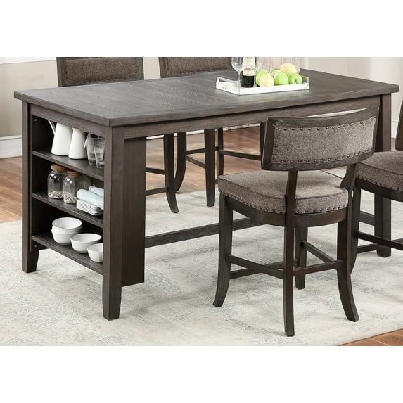 DeeHome Modern Casual 1pc Counter Height High Dining Table w Storage Shelves Wooden Rustic Espresso Kitchen Breakfast Table Dining Room Furniture