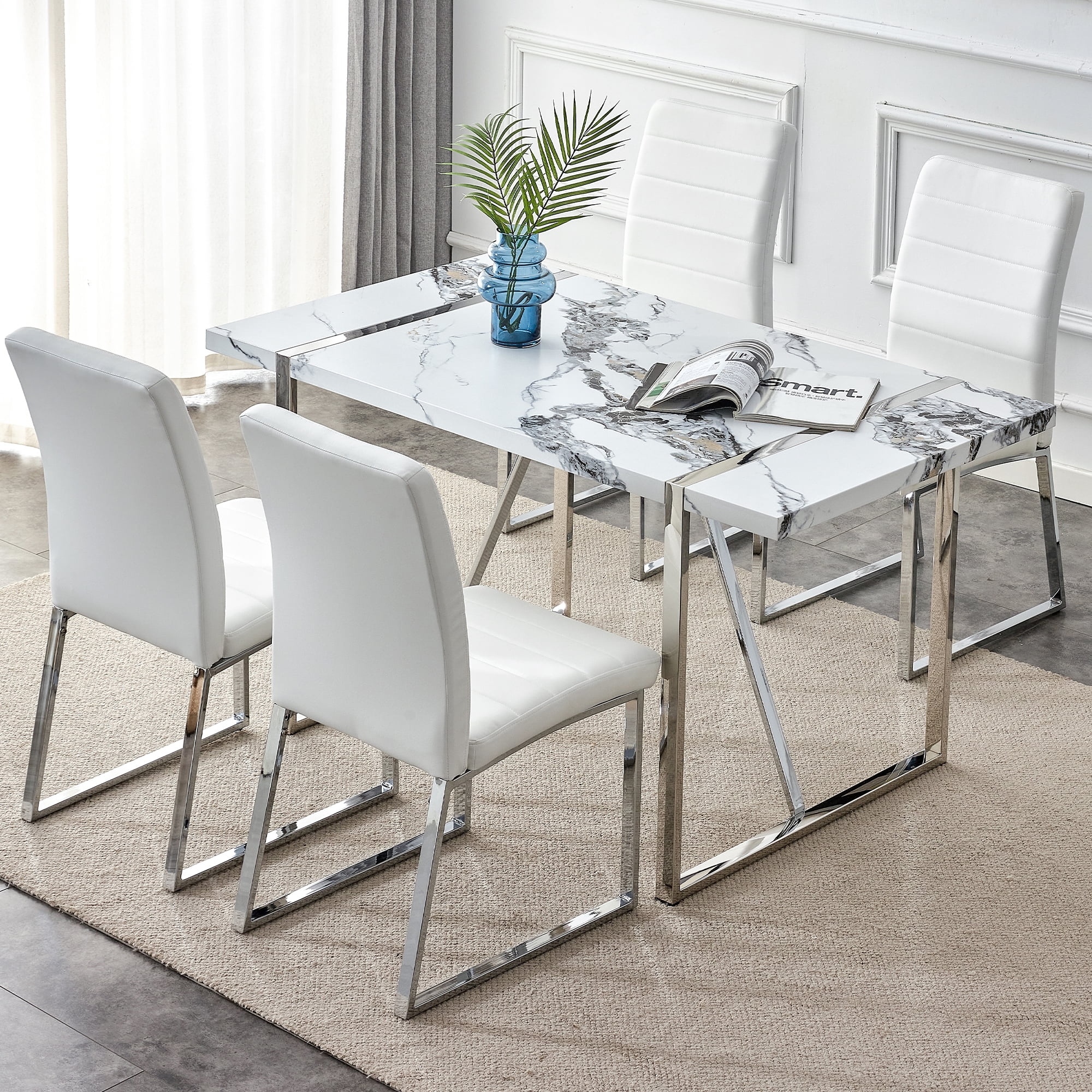 DeeHome Modern Dining Table, 55 inch Faux Marble Kitchen Table for 4 People, Rectangular Dinner ...