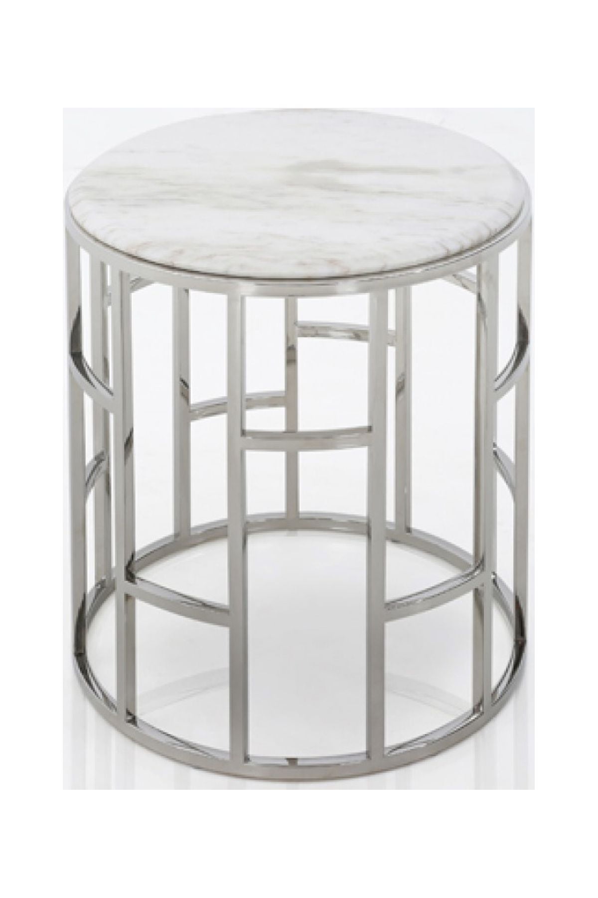 White Marble and Stainless Steel Round End Table