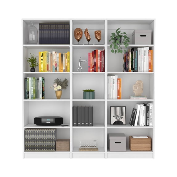 DeeHome Olson 3 Piece Living Room Set with 3 Bookcases, White