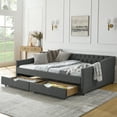 thumbnail image 1 of DeeHome Queen Size Daybed with Drawers Upholstered Tufted Sofa Bed,,with Button on Back and Copper Nail on Waved Shape Arms(84.5"x63.5"x26.5"), 1 of 9