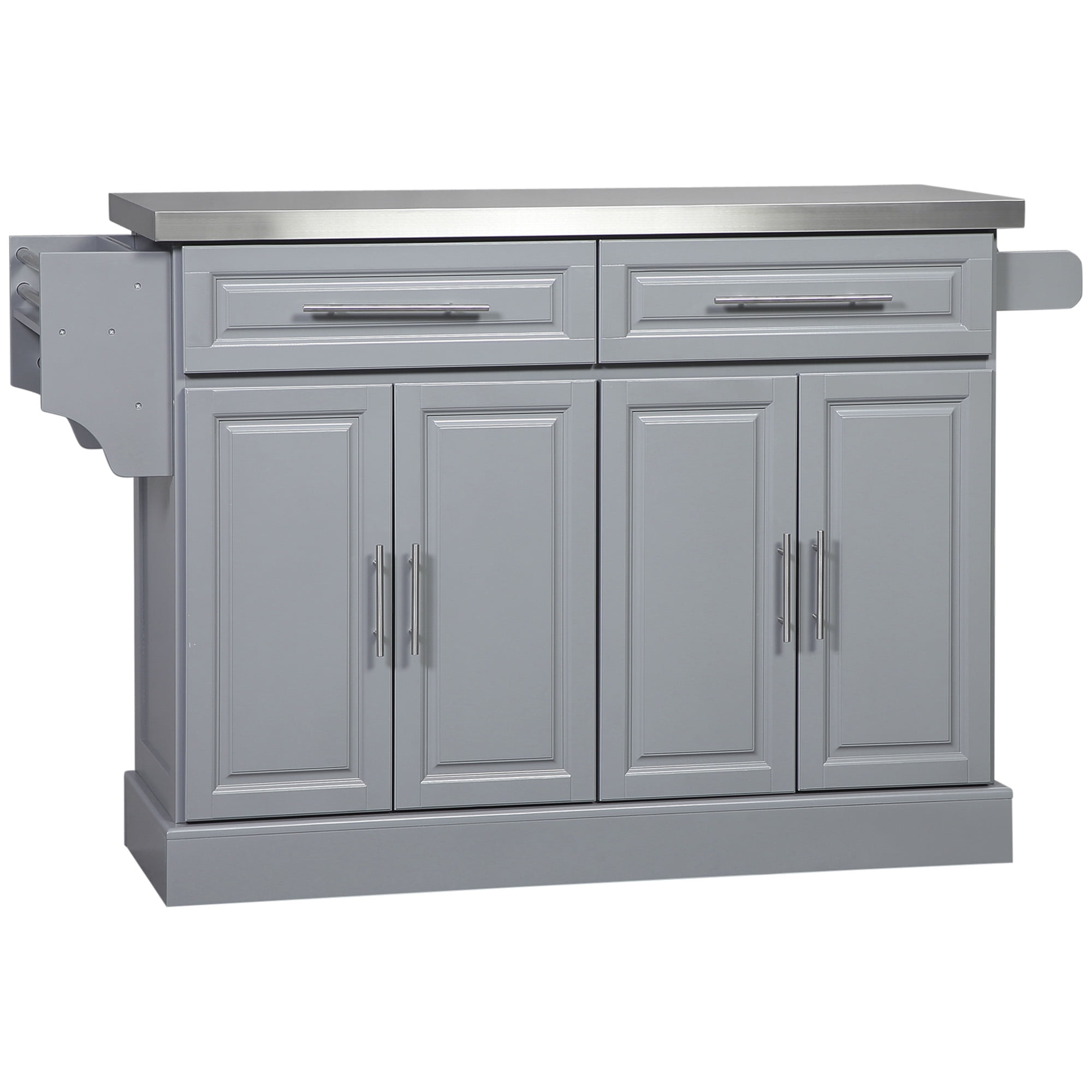 Gray Stainless Steel Top Kitchen Cart with Spice Rack
