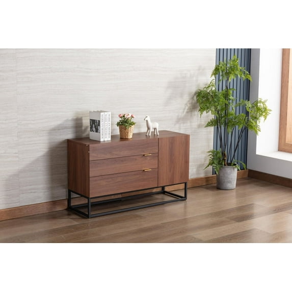 DeeHome Roscoe 47" Walnut Brown Wood TV Stand Console Table
