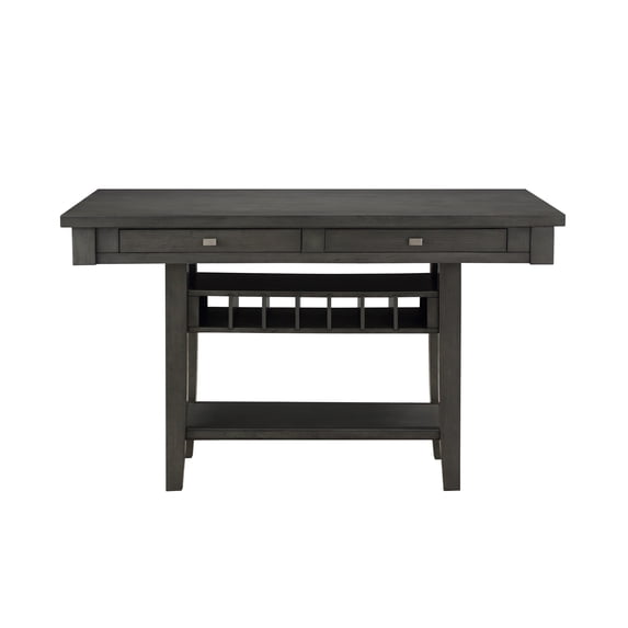 DeeHome Transitional Gray Finish 1pc Counter Height Table with Storage Drawers Display Shelf Wine Rack Dining Furniture