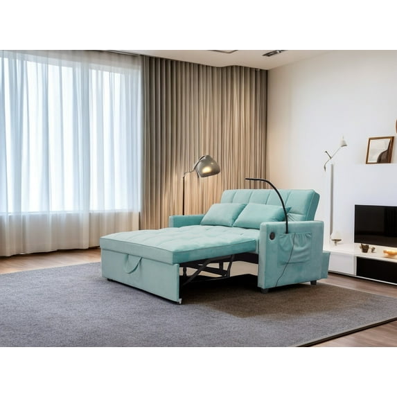 DeeHome Ultimate Comfort 2-Seater Sofa Bed with Pull-Out Feature, Luxe Velvet Upholstery, Storage Solutions, Built-in USB Ports, and an Adjustable Backrest