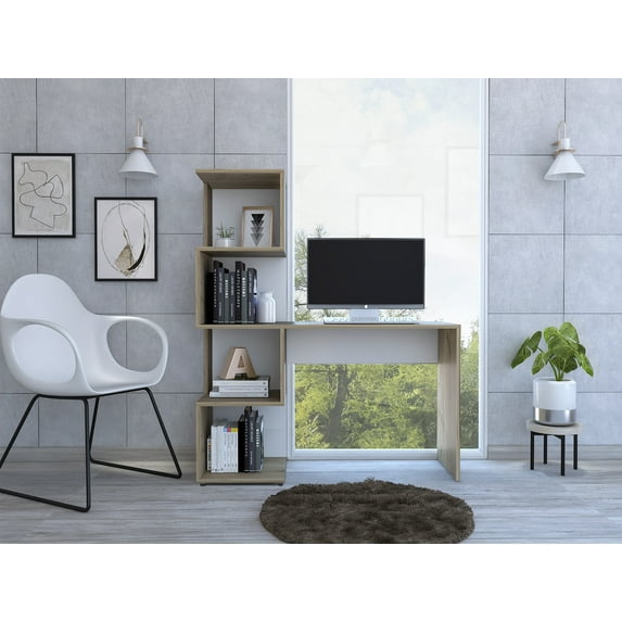 DeeHome Vik Desk with Storage Cabinets, Four Shelves