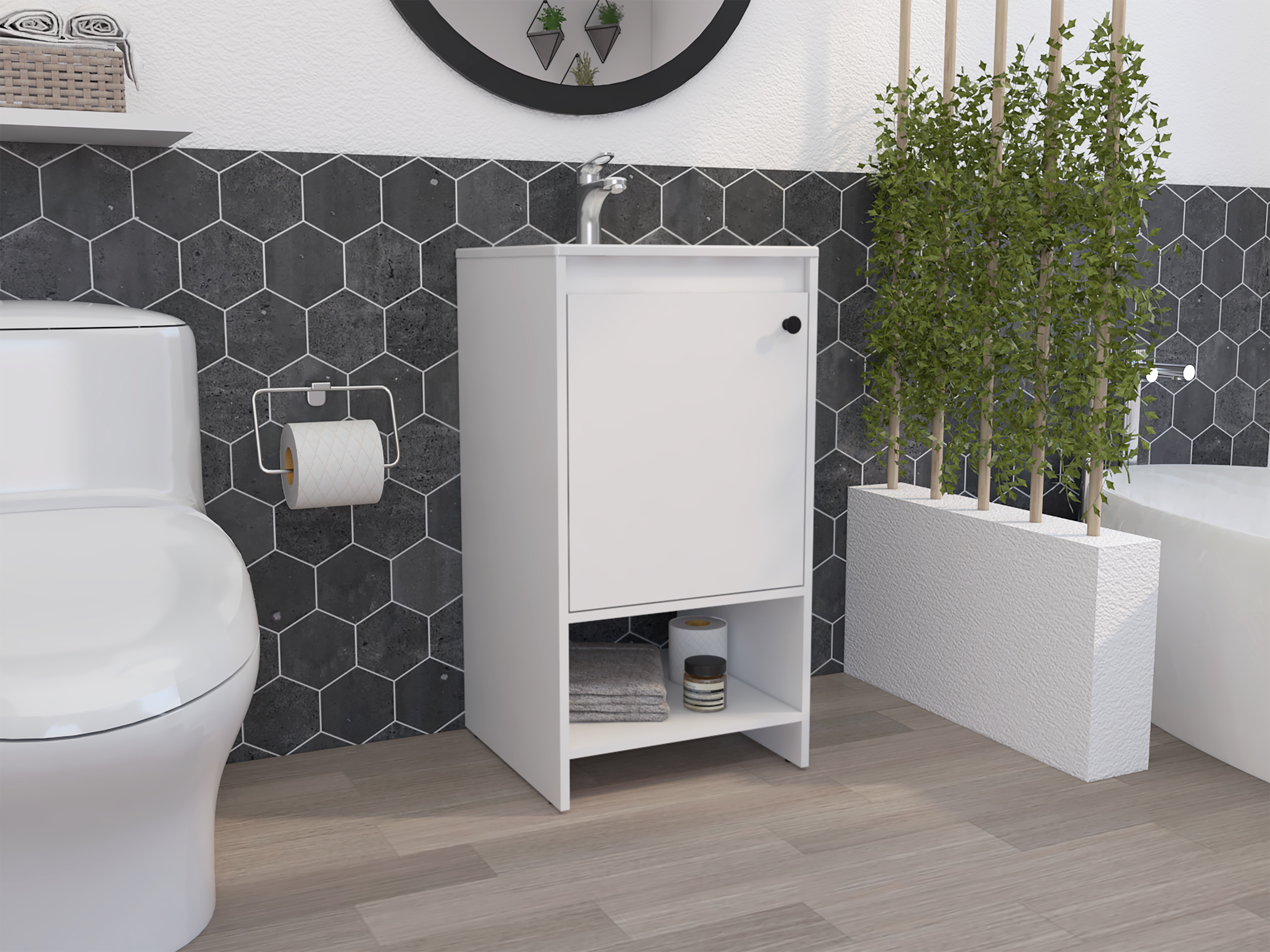 DeeHome Westbury 1-Shelf Freestanding Vanity Cabinet White