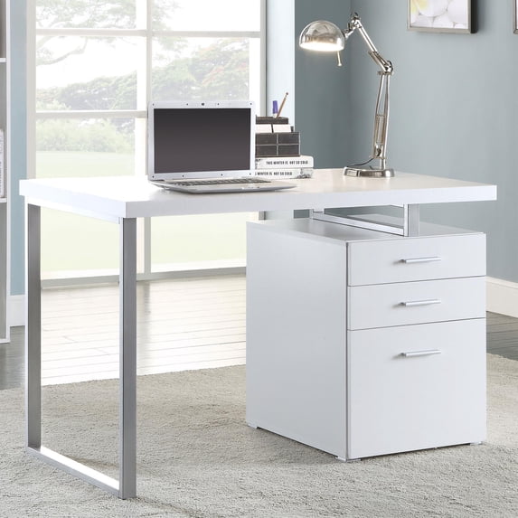 DeeHome White 3-drawer Reversible Office Desk