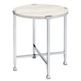 thumbnail image 1 of White Oak and Chrome Round End Table with X-Shape Base for Living Room, Bedroom, 1 of 1