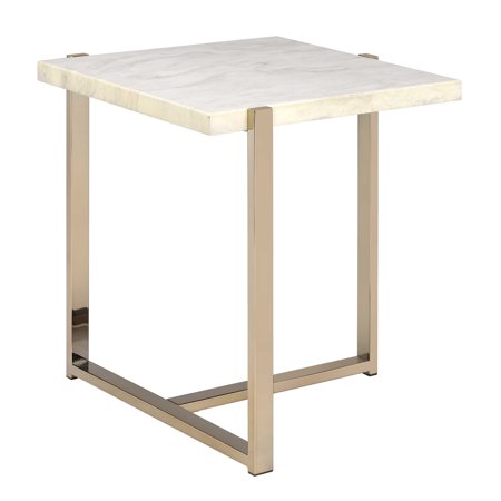 White & Gold End Table | Faux Marble Top | Contemporary Design for Living Room & Bedroom