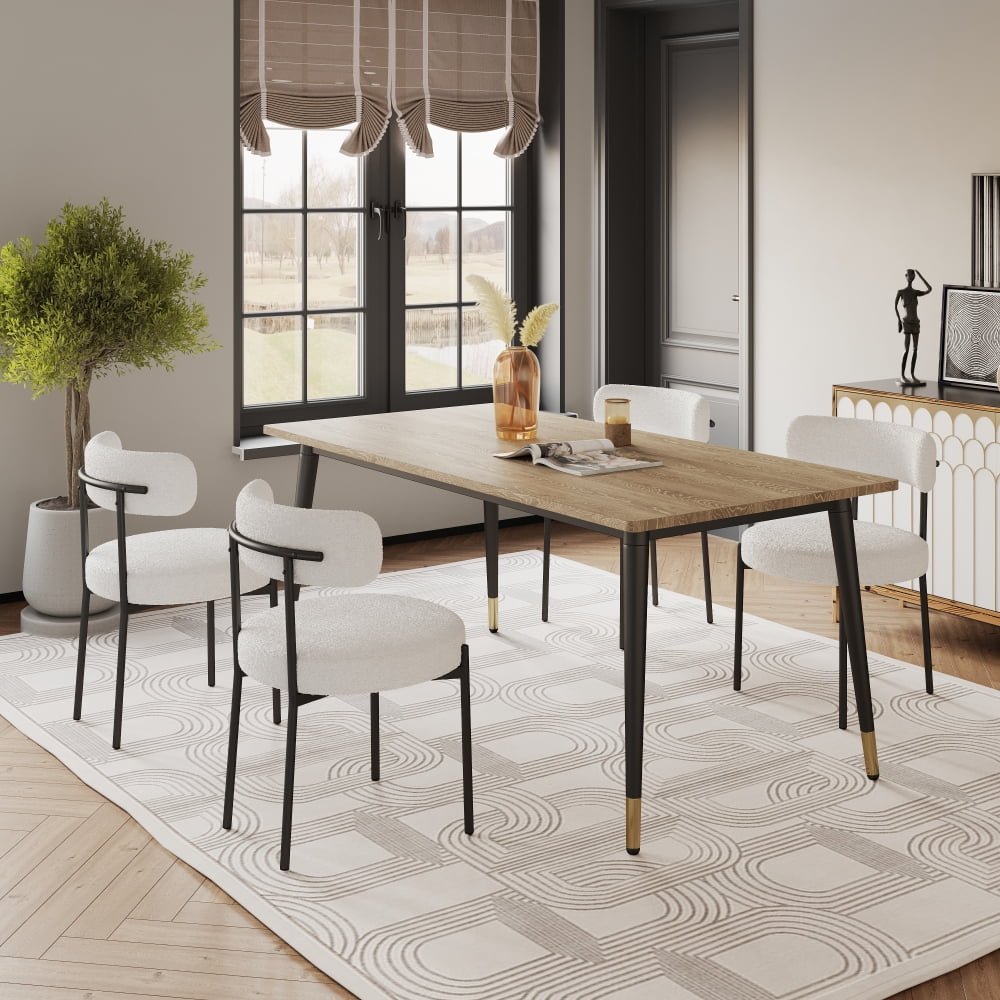 DeeHome Woker Furniture Dining Chairs Set of 2 Round Upholstered Boucle Dining Room Chairs Mid-Century Modern Kitchen Chairs Curved Backrest Chairs for Dining Room Brushed Brass Metal Legs