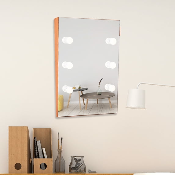 DeeHome Wooden Wall Vanity Mirror Makeup Mirror Dressing Mirror with LED Bulbs