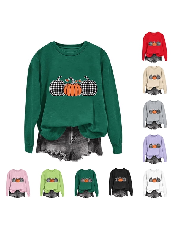 Women's Crew Neck Long Sleeve Pullover Sweatshirt Loose Fit Seasonal Themed Front Graphic Tops with Fake Layered Hem for Fall Winter Daily Seasonal Outdoor Casual Army Green,L