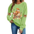 thumbnail image 1 of DeeHomeMo Women's Fall Sweatshirt, Long Sleeve Crewneck Pullover Top with Autumn Bird Leaves Graphic and Sleeve Bow Prints, Loose Sweatshirt for Thanksgiving Green,S, 1 of 5