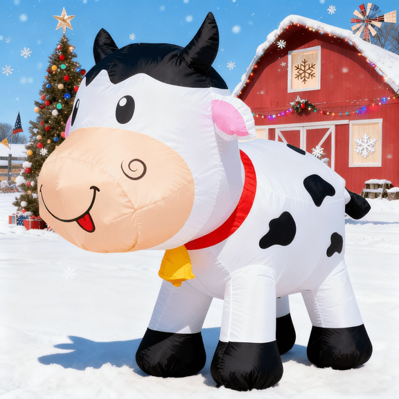 DeeKom 6' Christmas Inflatable Decorations Outdoor Cow, Blow up Cute Animal with LEDs for Yard Lawn Garden Farm Outside