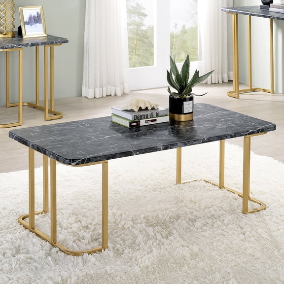 Deeanne Faux Marble Top Coffee Table, Gold and Black