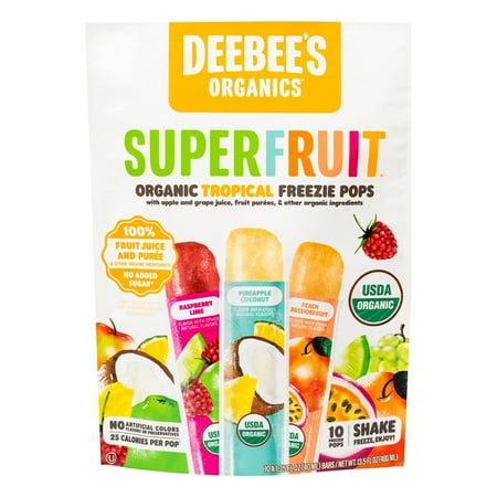 Deebee's Organics Tropical Fruit Freezies Ice Pops, Gluten-Free, 1.35 oz, 10 Count
