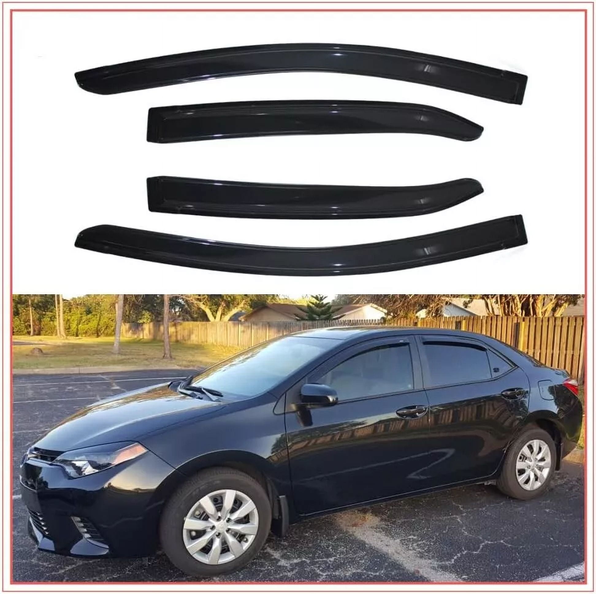 Lightronic Dark Smoke Window Visors For 2014-2019 Toyota Corolla Sedan - 4-Piece Set, Outside Mount, Rain Guards