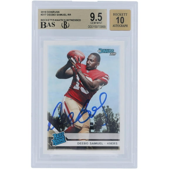 Deebo Samuel San Francisco 49ers Autographed 2019 Panini Donruss Rated Rookie #317 Beckett Fanatics Witnessed Authenticated 9.5/10 Rookie Card - Fanatics Authentic Certified