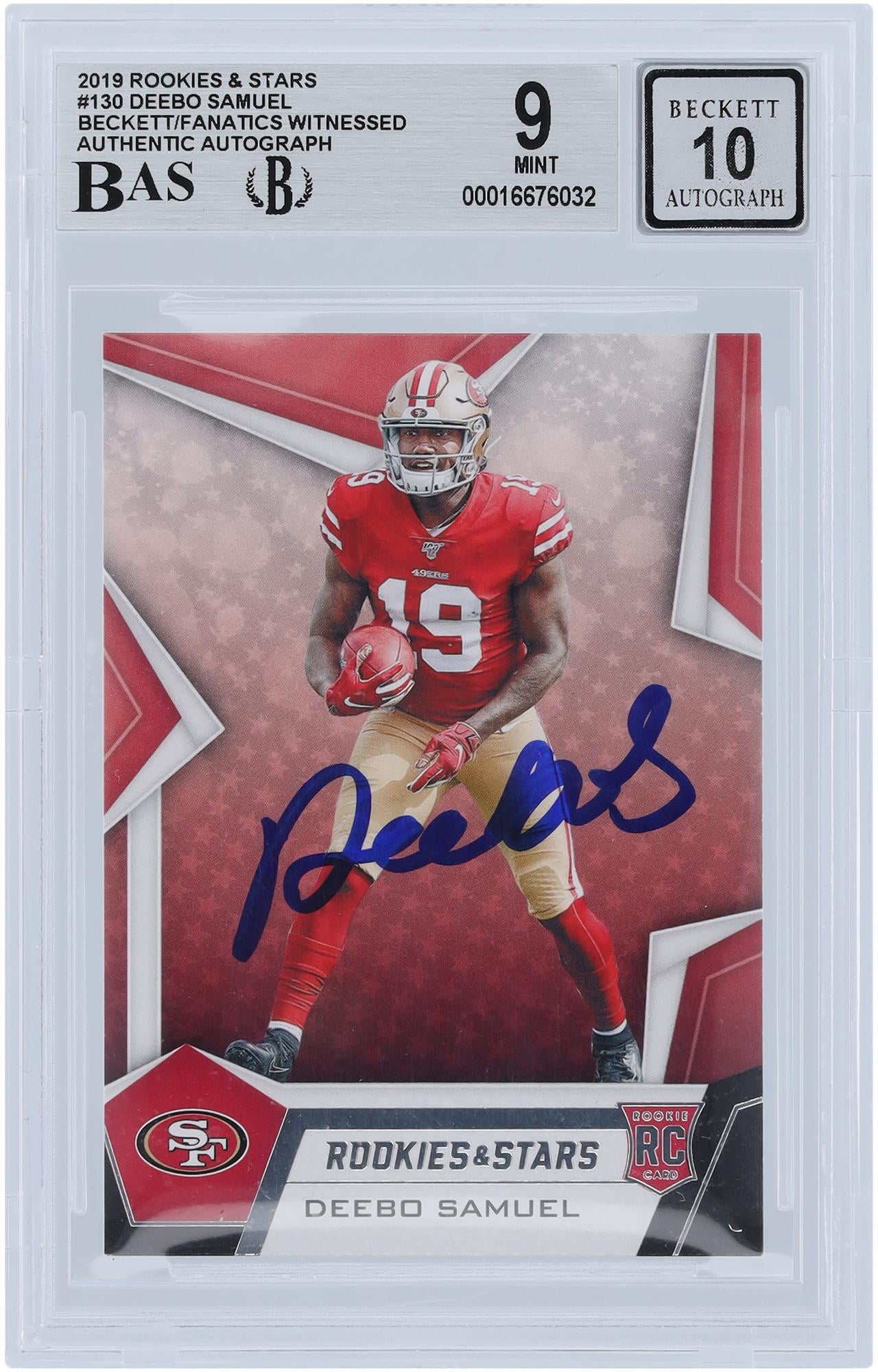 Deebo Samuel San Francisco 49ers Autographed 2019 Panini Rookies & Stars #130 Beckett Fanatics Witnessed Authenticated 9/10 Rookie Card - Fanatics Authentic Certified