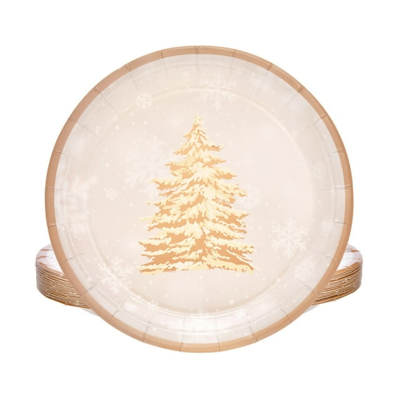 Deeceymbur 10 Pcs Christmas Tree Round Paper Plates Disposable Holiday Tableware