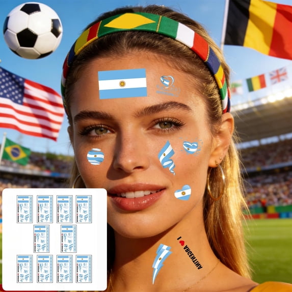 Deeceymbur 10 Sheets Temporary Tattoo Stickers Various Countries Flags Face Body Stickers for World Football Competition Fan Party Waterproof Skin Friendly Easy Apply Remove