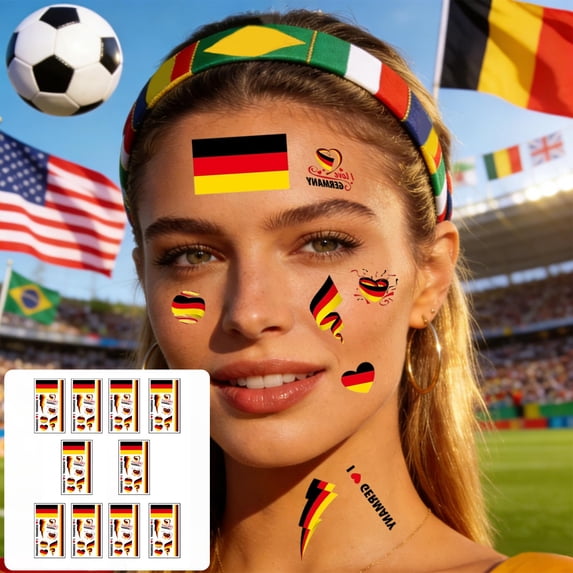 Deeceymbur 10 Sheets Temporary Tattoo Stickers Various Countries Flags Face Body Stickers for World Football Competition Fan Party Waterproof Skin Friendly Easy Apply Remove
