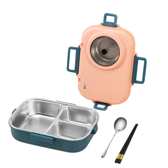Deeceymbur 1100Ml Insulated Lunch Box, Portable Double-Layer Bento Box with 3 Compartments, Soup Bowl, and Cutlery Included, Leak-Proof Food Containers Pink