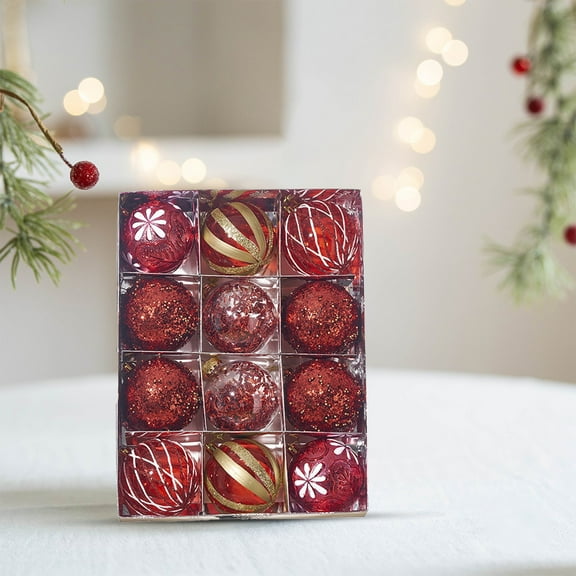 Deeceymbur 12 Pcs Christmas Balls Multicolor Sequins PE Special Shaped Tree Pendant Mixed Decor Set 2.36/1.18Inch