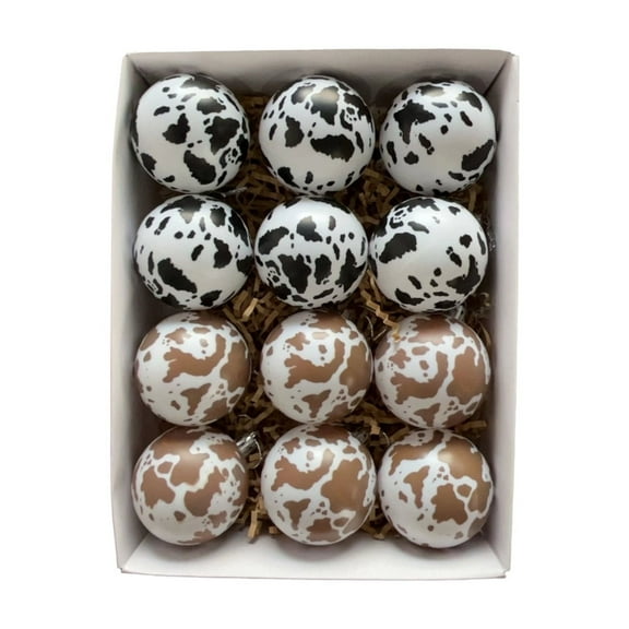 Deeceymbur 12 Pcs Cow Print Christmas Balls Gift Boxed Hanging Decor Party Home Office 2.36 Inch