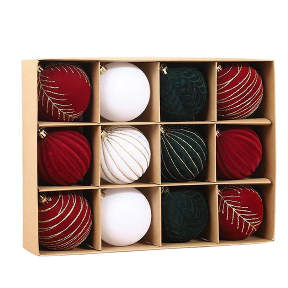 Deeceymbur 12 Pcs Multi Color Flocked Christmas Balls Tree Hanging Decorations Classic Festive Decor 3.15Inch