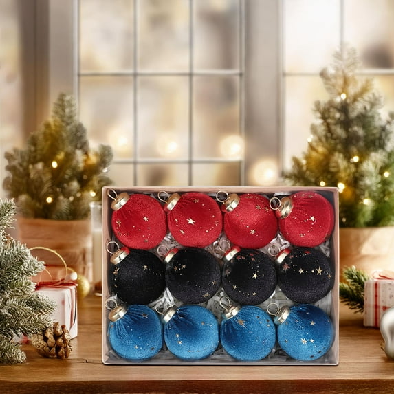 Deeceymbur 12 Pcs Multicolor Velvet Christmas Balls Ornaments Tree Birthday Party Decor 2.35Inch
