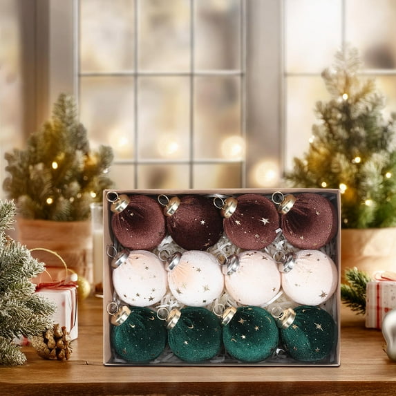 Deeceymbur 12 Pcs Multicolor Velvet Christmas Balls Ornaments Tree Birthday Party Decor 2.35Inch