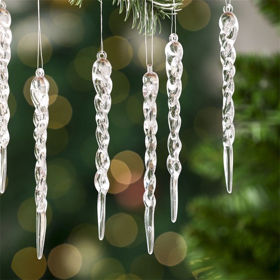 Deeceymbur 12 Pcs Transparent Icicle Christmas Ornaments Shatterproof Tree Pendants Holiday Decor 5.1in