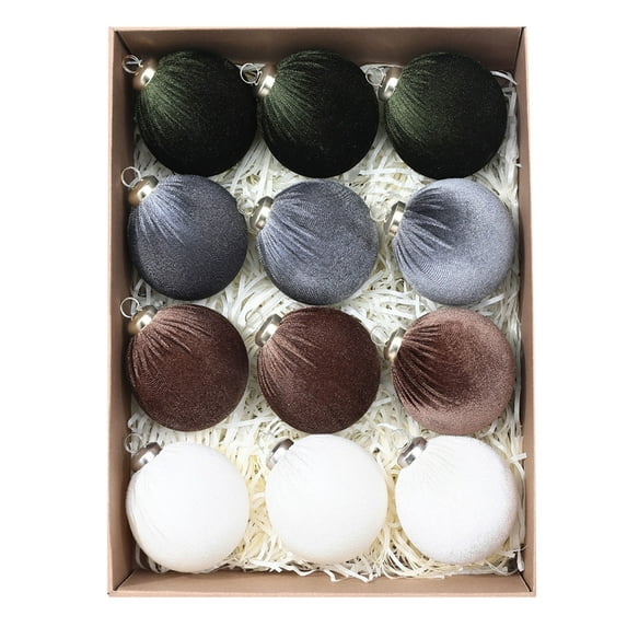 Deeceymbur 12 Pcs Velvet Christmas Balls Mixed Colors Elegant Tree Hanging Decor Ornaments 2.36Inch