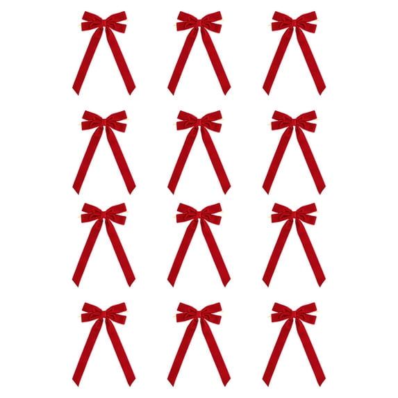 Deeceymbur 12Pcs Velvet Christmas Bows for Tree Wreath Gift Wrap Crafts Wedding Party Home Decoration Mini Bows for Snack Bags Candy Bags Holiday Decor