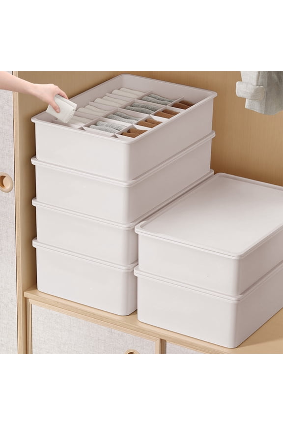 15 Compartment Plastic Drawer Organizer with Dividers & Lid - Storage Bin for Socks, Underwear, Bras, Scarves, Ties