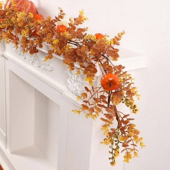 Deeceymbur 180cm Holiday Door Hanging Fireplace Wreath Thanksgiving Pumpkin Wicker Decoration Berry Decoration Harvests Festival Home Decorations