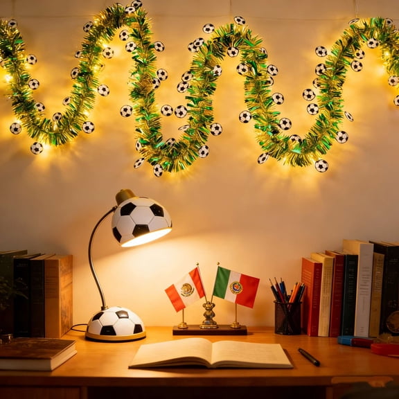 Deeceymbur 197 Inch Soccer LED String Lights Battery Operated Rattan Ball Fairy Lights for Bar Mall Restaurant Event Party Decor Football Themed Indoor Hanging Holiday Warm White Lighting
