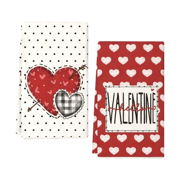 Deeceymbur 2-Pack Kitchen Towels Valentines Day Set Absorbent Dish Drying Cloths Tea Towels for Cooking Baking Cleaning and Home Use