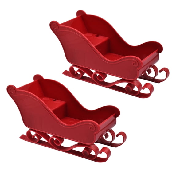 Deeceymbur 2-Pack Mini Santa Sled Decor Plastic Reindeer Sled Cart Tabletop Christmas Tree Ornaments Display Holidays Home Decor