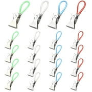 Deeceymbur 20 PCS Towel Clips Stainless Steel Shower Curtain Clip with Hanging Colorful Rope Ring Small Hook Clips for Bedroom Bathroom Kitchen Cupboard